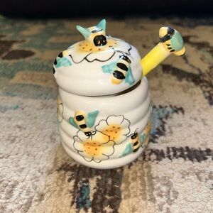Vintage Bee-Themed Ceramic Honey Jar